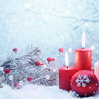 свечи ель снег шары candles spruce snow balls