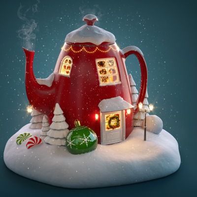 чайник домик снег