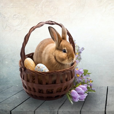 кролик корзина яйца цветы пасха