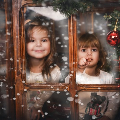девочки дети окно новый год