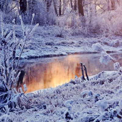 природа река зима снег