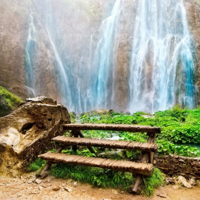 природа водопад лестница трава