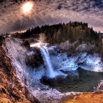 природа водопад река деревья небо облака солнце nature waterfall river trees the sky clouds sun