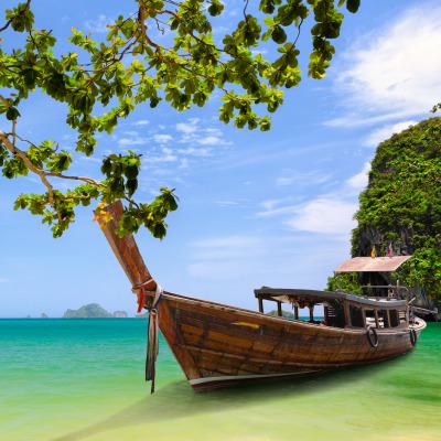 природа лодка море горизонт деревья Краби Таиланд