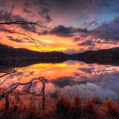 природа озеро отражение деревья облака небо nature the lake reflection trees clouds sky