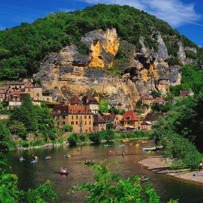 природа деревья скалы страны архитектура река горы Ла-Рок-Гажак Франция nature trees rock country architecture river mountains La Roque-Gageac France