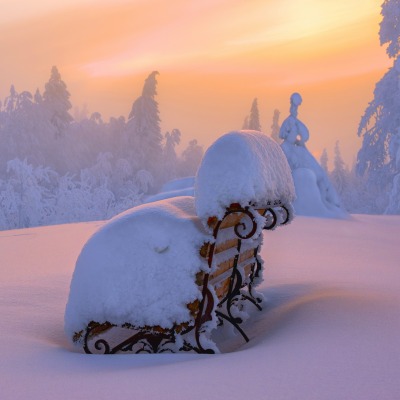 снег закат зима snow sunset winter