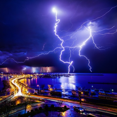 молния город ночь lightning the city night