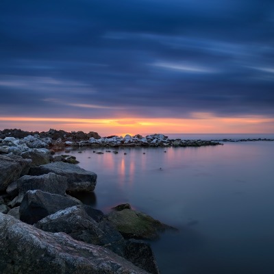 коса камни море сумерки