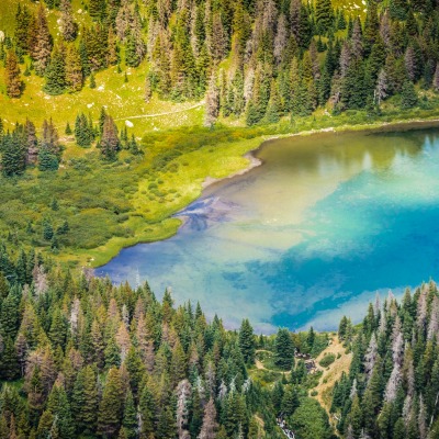 озеро лес ели склон высота