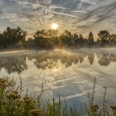 озеро водоем утро туман рассвет
