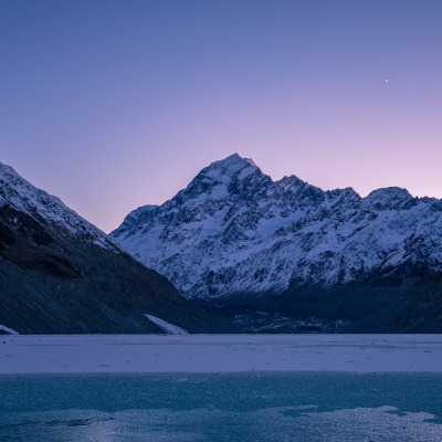 горы озеро лед зима сумерки