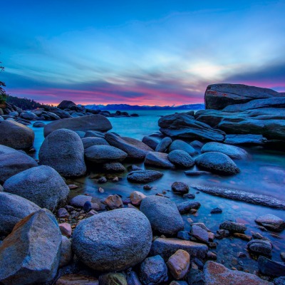 камни сумерки вечер озеро