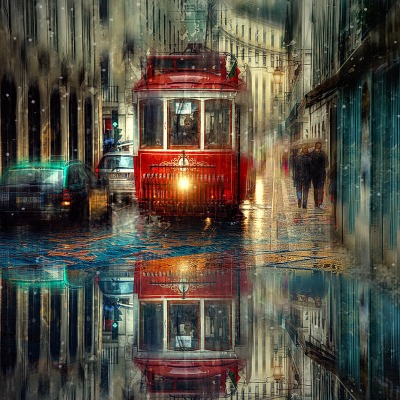 Трамвай размытость дождь