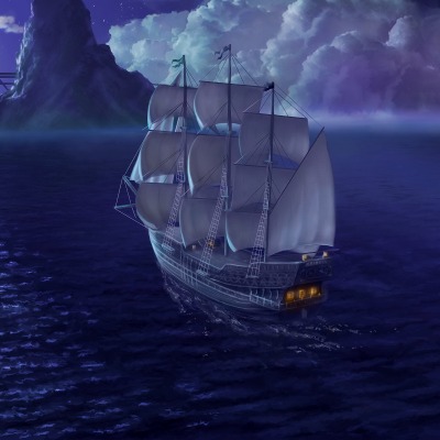 сказочный корабль с парусами