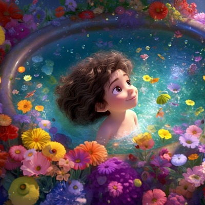 ребенок бассейн цветы купание 3d