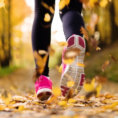 кроссовки лосины спорт бег осень листья