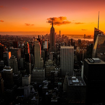 город закат небоскребы manhattan new york city new york usa