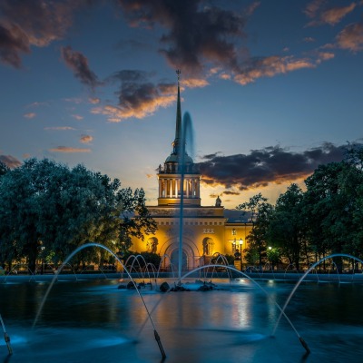 фонтан вечер сумерки дворец