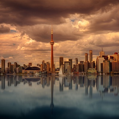 торонто панорама город небоскребы залив отражение