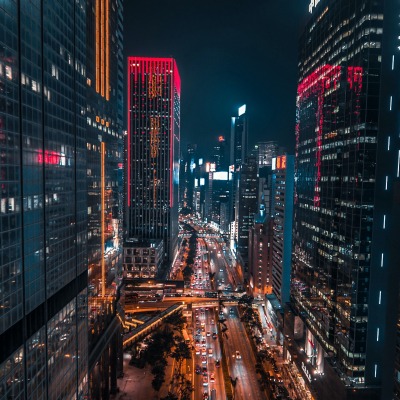 город улица здания небоскребы ночь огни