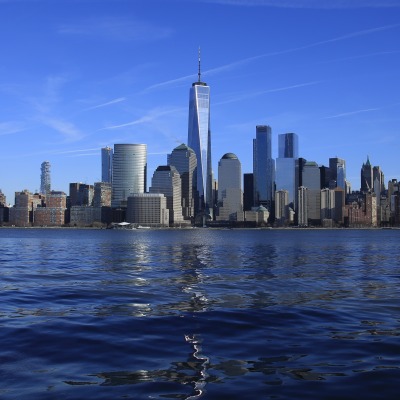 нью-йорк море манхеттен небоскребы город