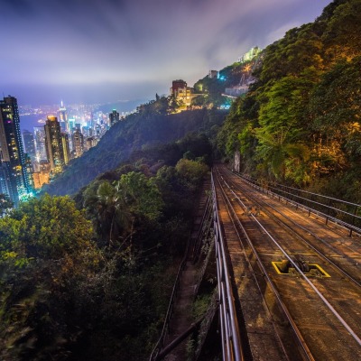 город гонконг китай железная дорога ночь огни склон