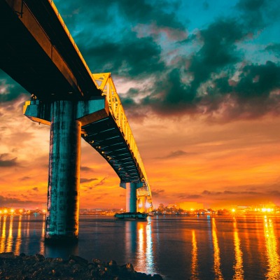 мост река свет ночь